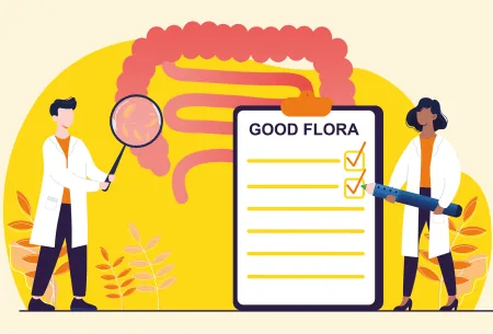 View 7 science-backed habits for your microbes An illustration of the gut and two scientists