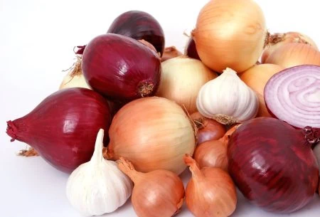 View FODMAPs: what are they and who should avoid them? A mixture of brown and white onions and garlic bulbs