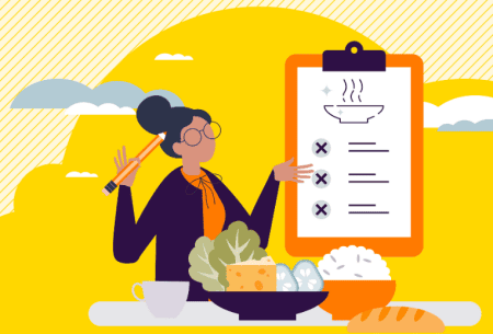 View How to become your own food detective Illustration of person considering dietary changes to improve gut health and help manage symptoms