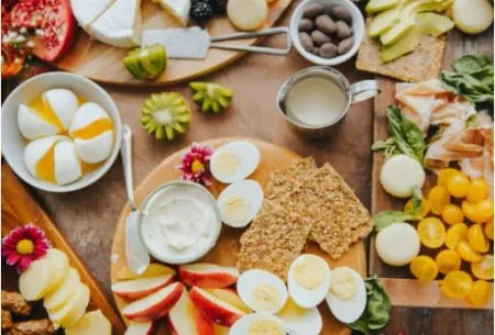 View Diversity not restriction! A spread of cheese, fruit, veggies and eggs