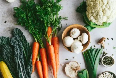 View Old food rules: debunked! A variety of fresh and colourful vegetables spread out across a benchtop