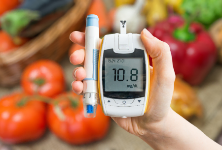 View Diabetes and gut health Photo of a blood glucose monitor to represent type 2 diabetes