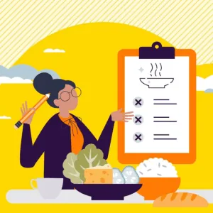 Illustration of person considering dietary changes to improve gut health and help manage symptoms